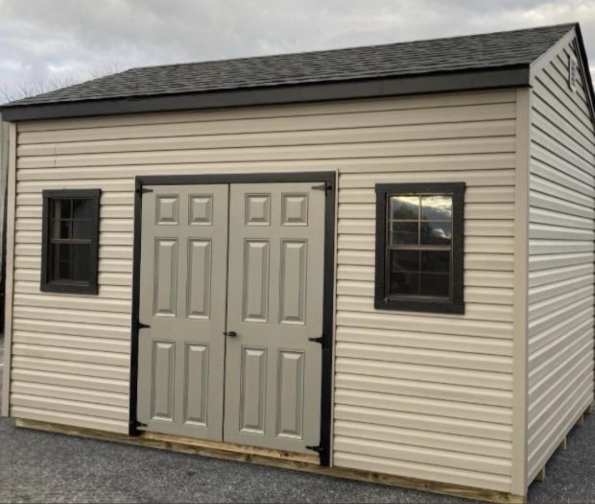 Beige vinyl shed